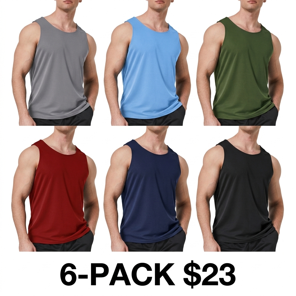 Men's 6-Pack Quick Dry Workout Tank Tops – Breathable Gym Sleeveless Muscle Shirts