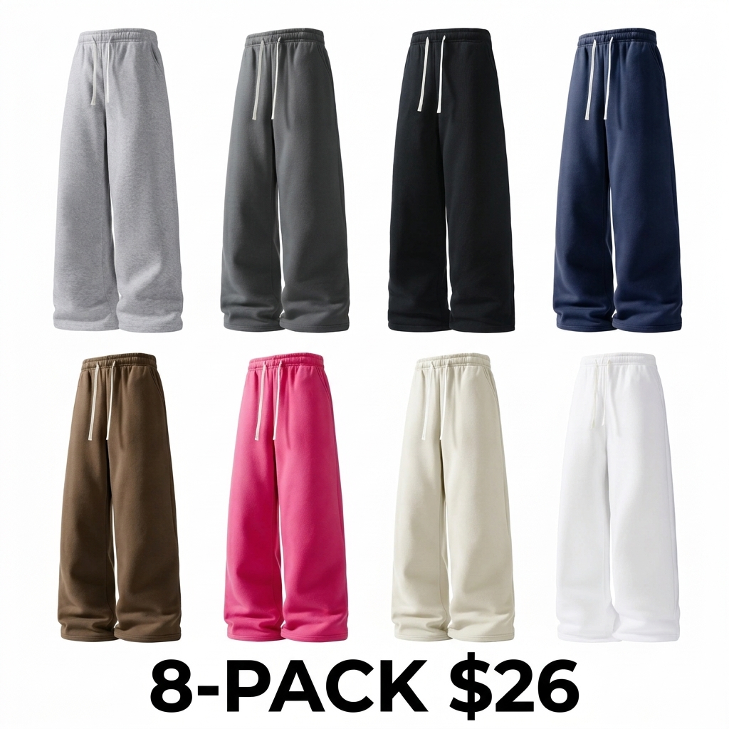 Men's 8-Pack Wide Leg Sweatpants – Ultra-Soft Breathable Athletic Pants for Basketball, Running & Gym