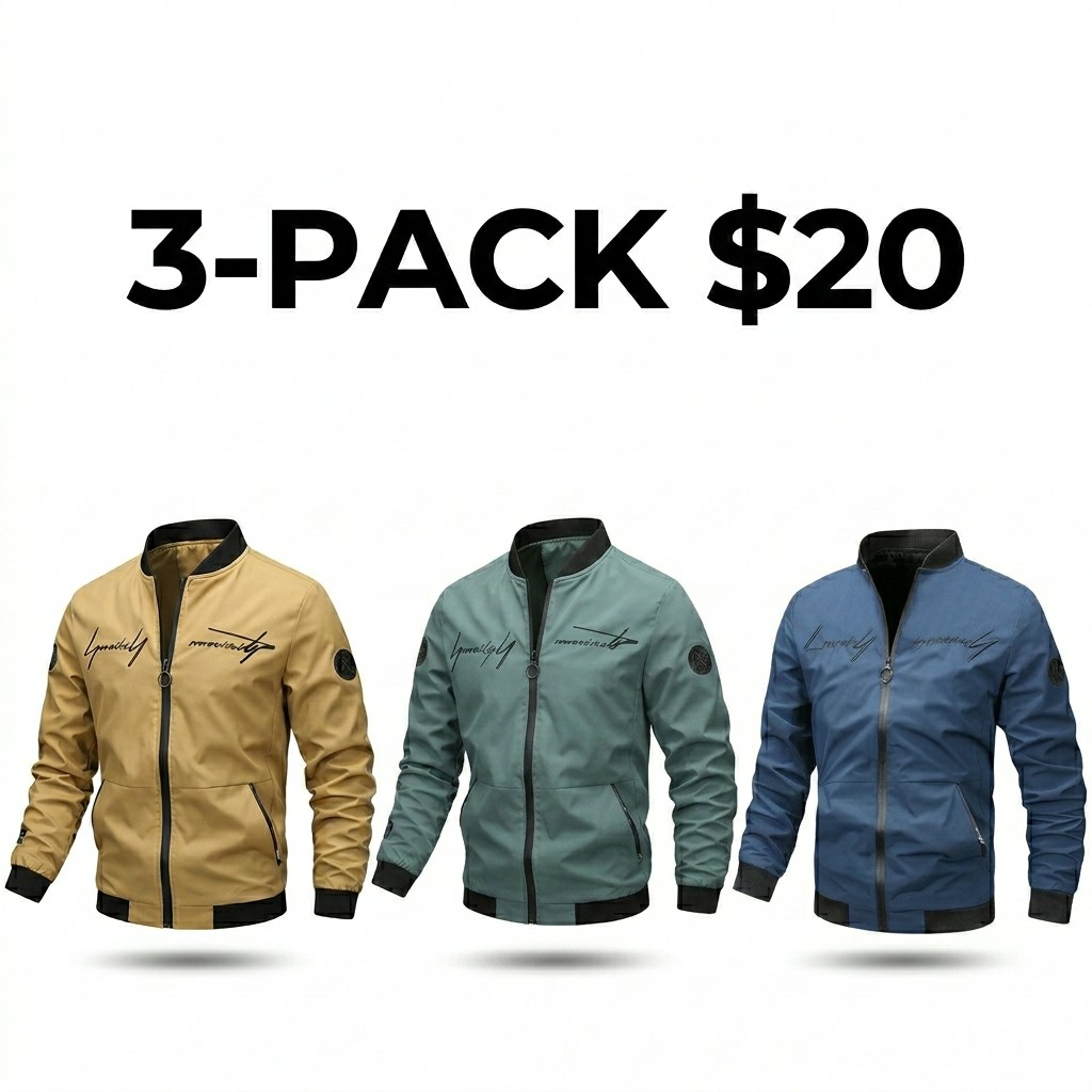 Men's Pilot Style Zip Up Jacket – Casual Fitted Bomber with Letter Embroidery