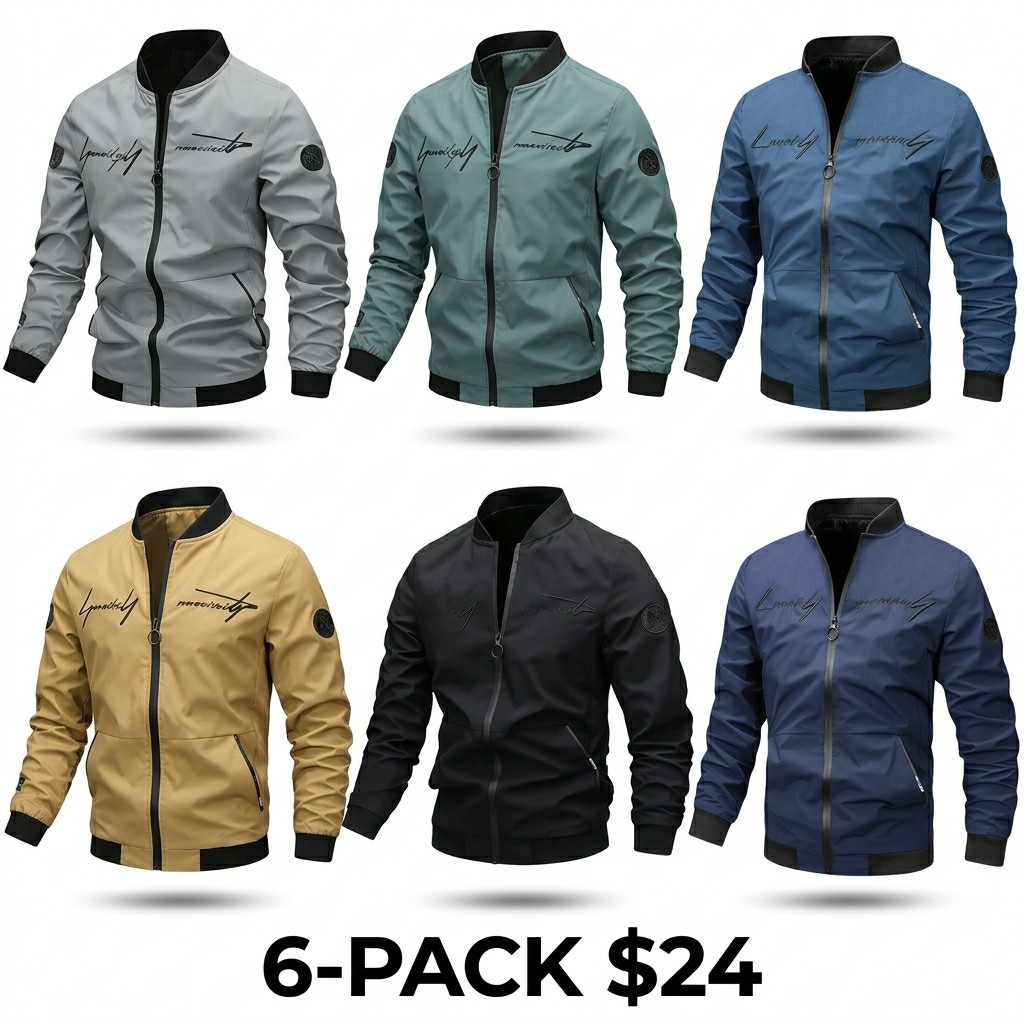 Men's Pilot Style Zip Up Jacket – Casual Fitted Bomber with Letter Embroidery