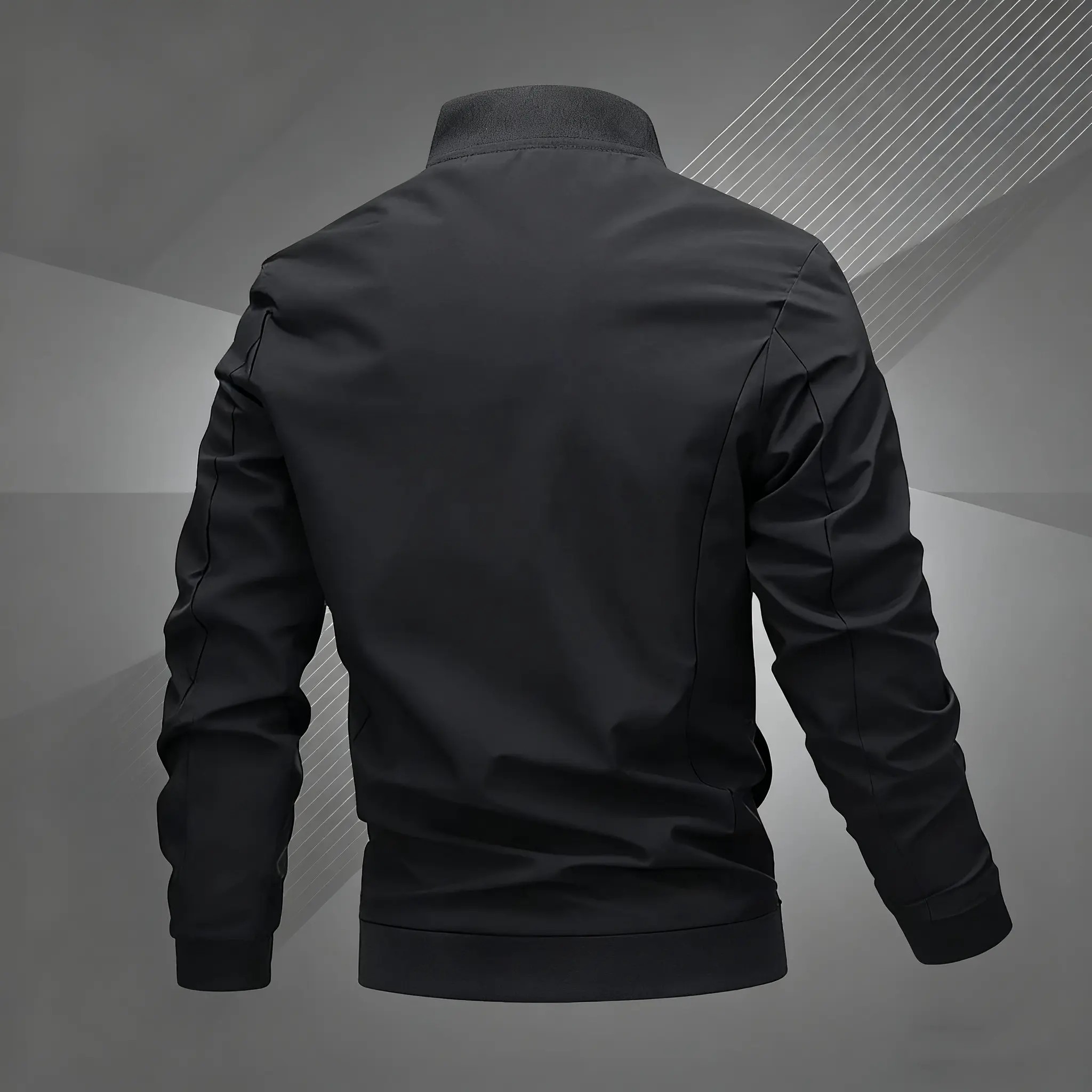 Men's Pilot Style Zip Up Jacket – Casual Fitted Bomber with Letter Embroidery