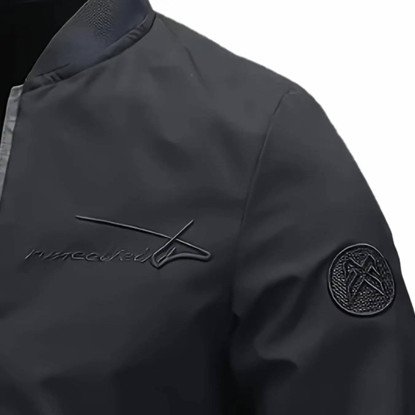 Men's Pilot Style Zip Up Jacket – Casual Fitted Bomber with Letter Embroidery