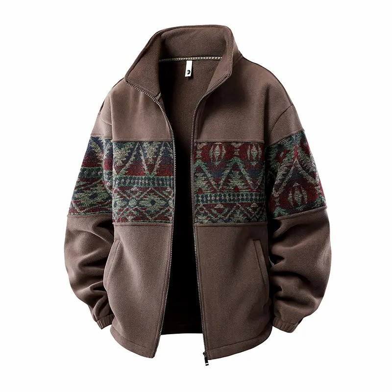 Men’s Retro Pattern Fleece Zip-Up Jacket