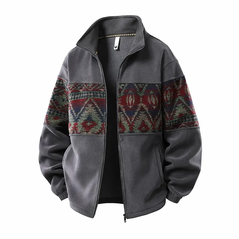 Men’s Retro Pattern Fleece Zip-Up Jacket