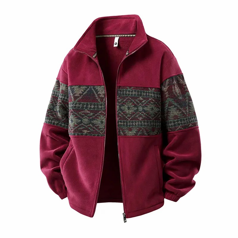 Men’s Retro Pattern Fleece Zip-Up Jacket