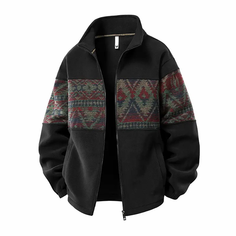 Men’s Retro Pattern Fleece Zip-Up Jacket