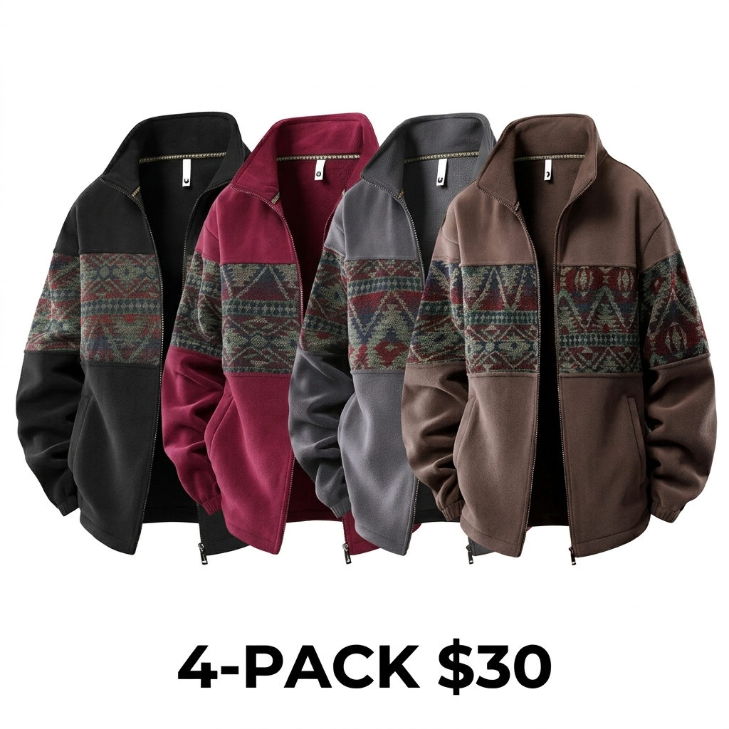 Men’s Retro Pattern Fleece Zip-Up Jacket