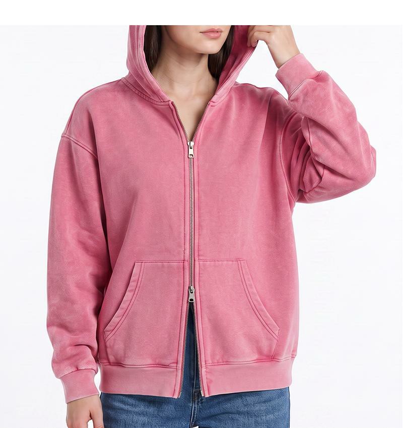 Unisex Vintage Washed Zip-Up Hoodie – Oversized Full-Zip Streetwear Sweatshirt with Kangaroo Pocket