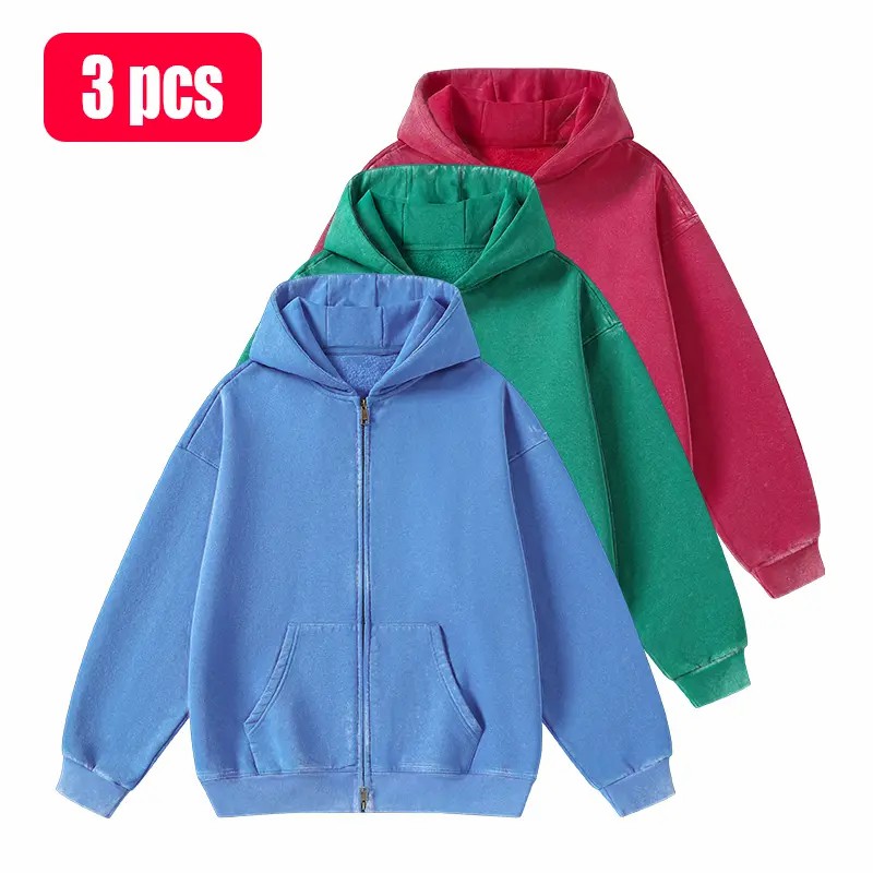 Unisex Vintage Washed Zip-Up Hoodie – Oversized Full-Zip Streetwear Sweatshirt with Kangaroo Pocket