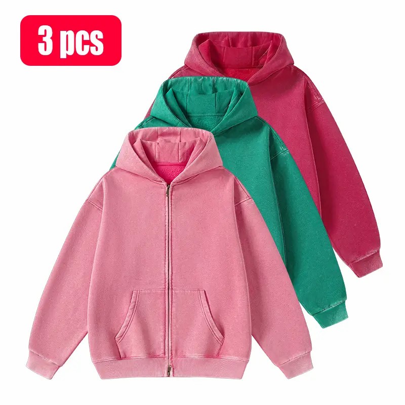 Unisex Vintage Washed Zip-Up Hoodie – Oversized Full-Zip Streetwear Sweatshirt with Kangaroo Pocket