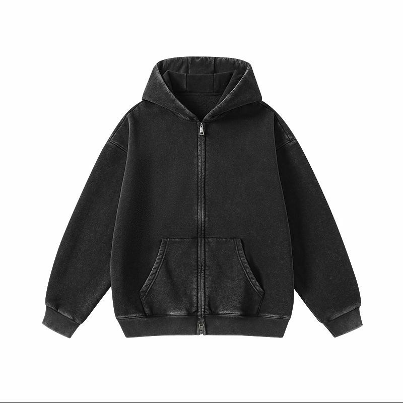 Unisex Vintage Washed Zip-Up Hoodie – Oversized Full-Zip Streetwear Sweatshirt with Kangaroo Pocket