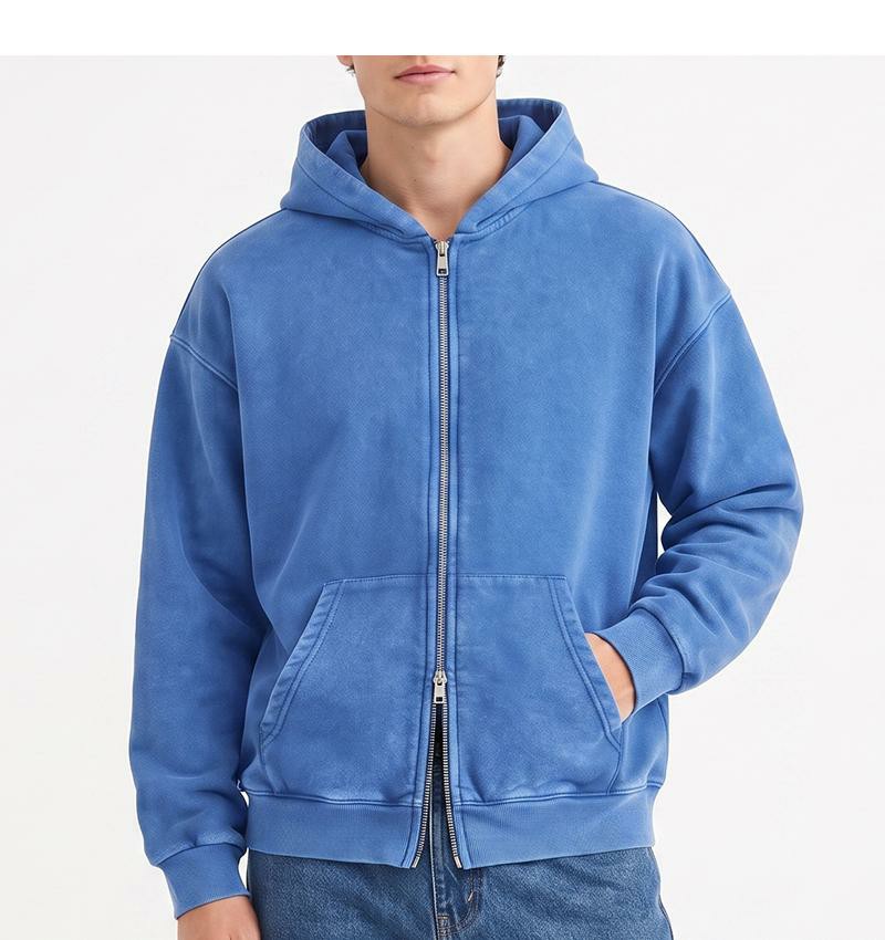 Unisex Vintage Washed Zip-Up Hoodie – Oversized Full-Zip Streetwear Sweatshirt with Kangaroo Pocket