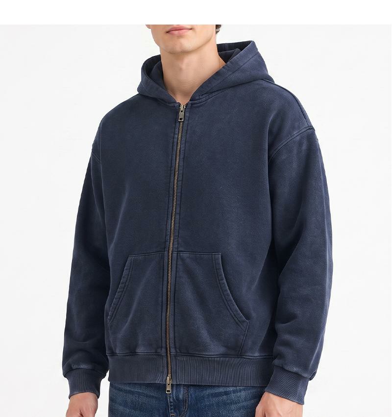 Unisex Vintage Washed Zip-Up Hoodie – Oversized Full-Zip Streetwear Sweatshirt with Kangaroo Pocket