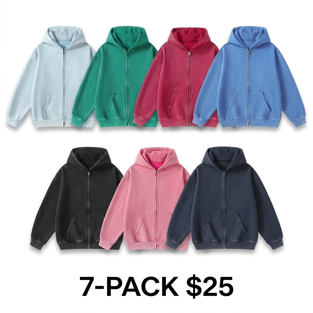 Unisex Vintage Washed Zip-Up Hoodie – Oversized Full-Zip Streetwear Sweatshirt with Kangaroo Pocket