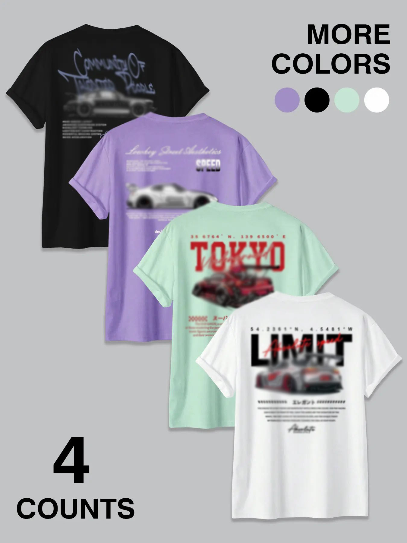 Men's 4-Pack JDM Street Racing Graphic Tees – Tokyo Vibe Fitted Casual T-Shirt Set