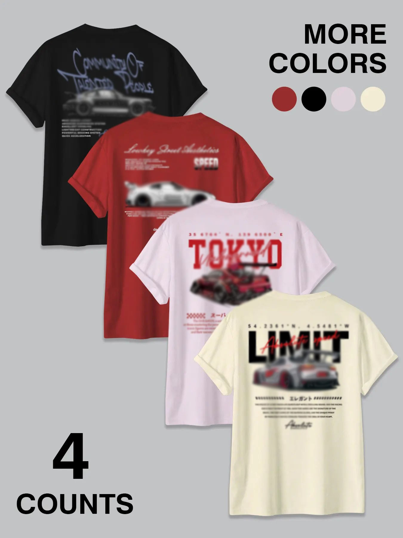 Men's 4-Pack JDM Street Racing Graphic Tees – Tokyo Vibe Fitted Casual T-Shirt Set