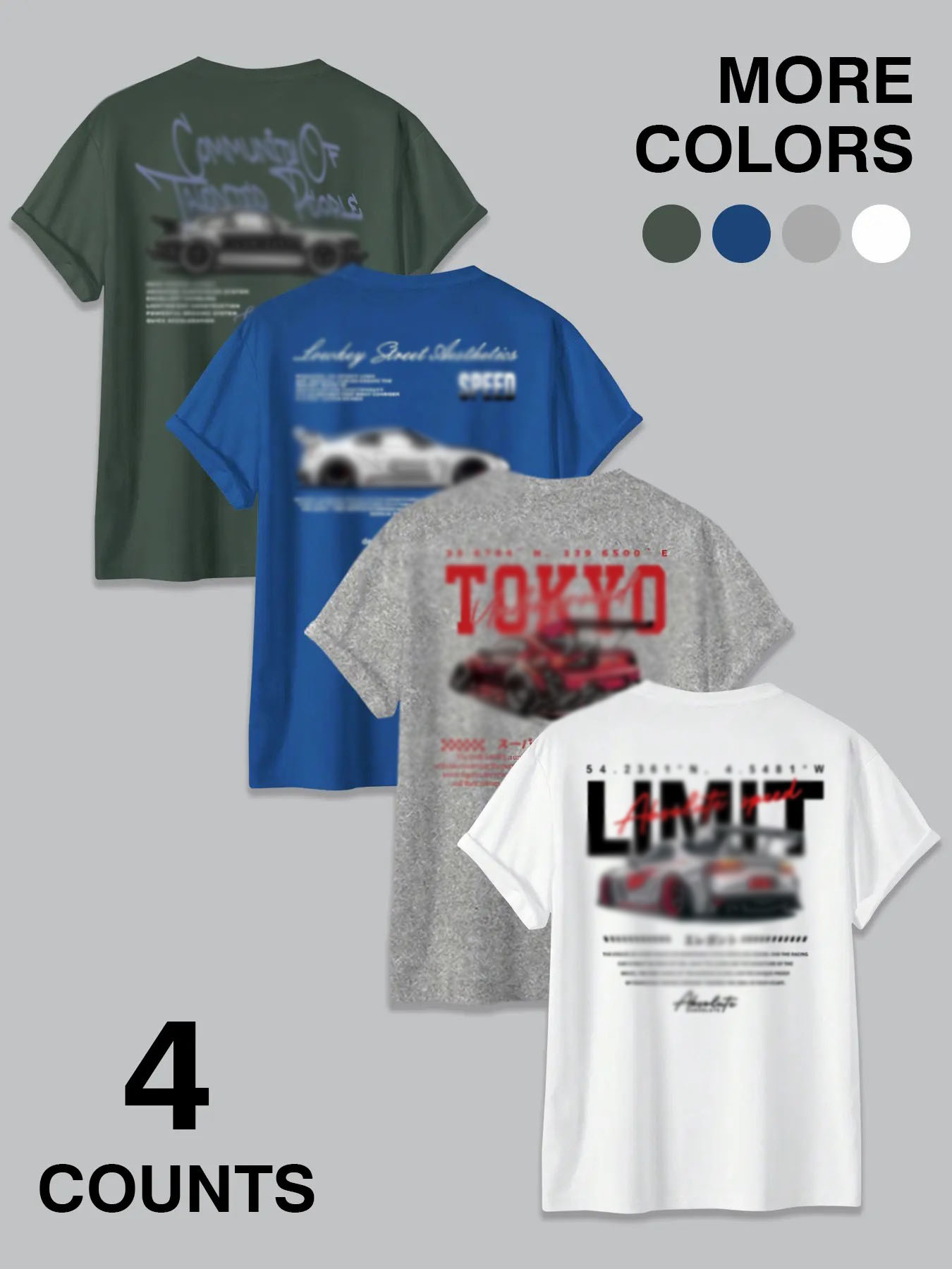 Men's 4-Pack JDM Street Racing Graphic Tees – Tokyo Vibe Fitted Casual T-Shirt Set