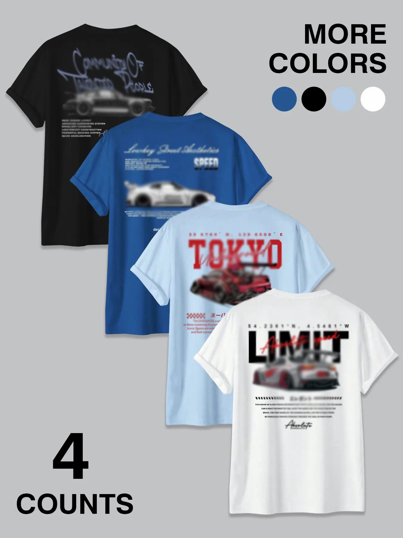 Men's 4-Pack JDM Street Racing Graphic Tees – Tokyo Vibe Fitted Casual T-Shirt Set