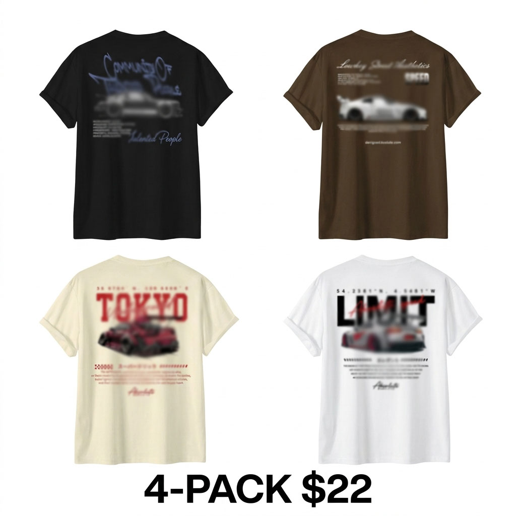 Men's 4-Pack JDM Street Racing Graphic Tees – Tokyo Vibe Fitted Casual T-Shirt Set