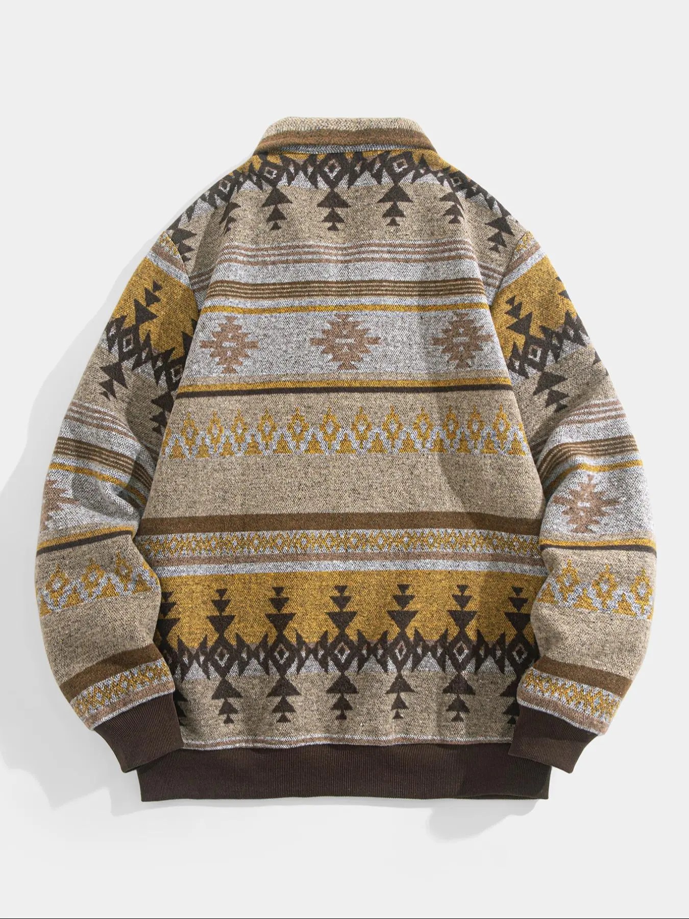 Men's Ethnic Pattern Half Zip Mock Neck Jacket – Loose Casual Long Sleeve Winter Outerwear