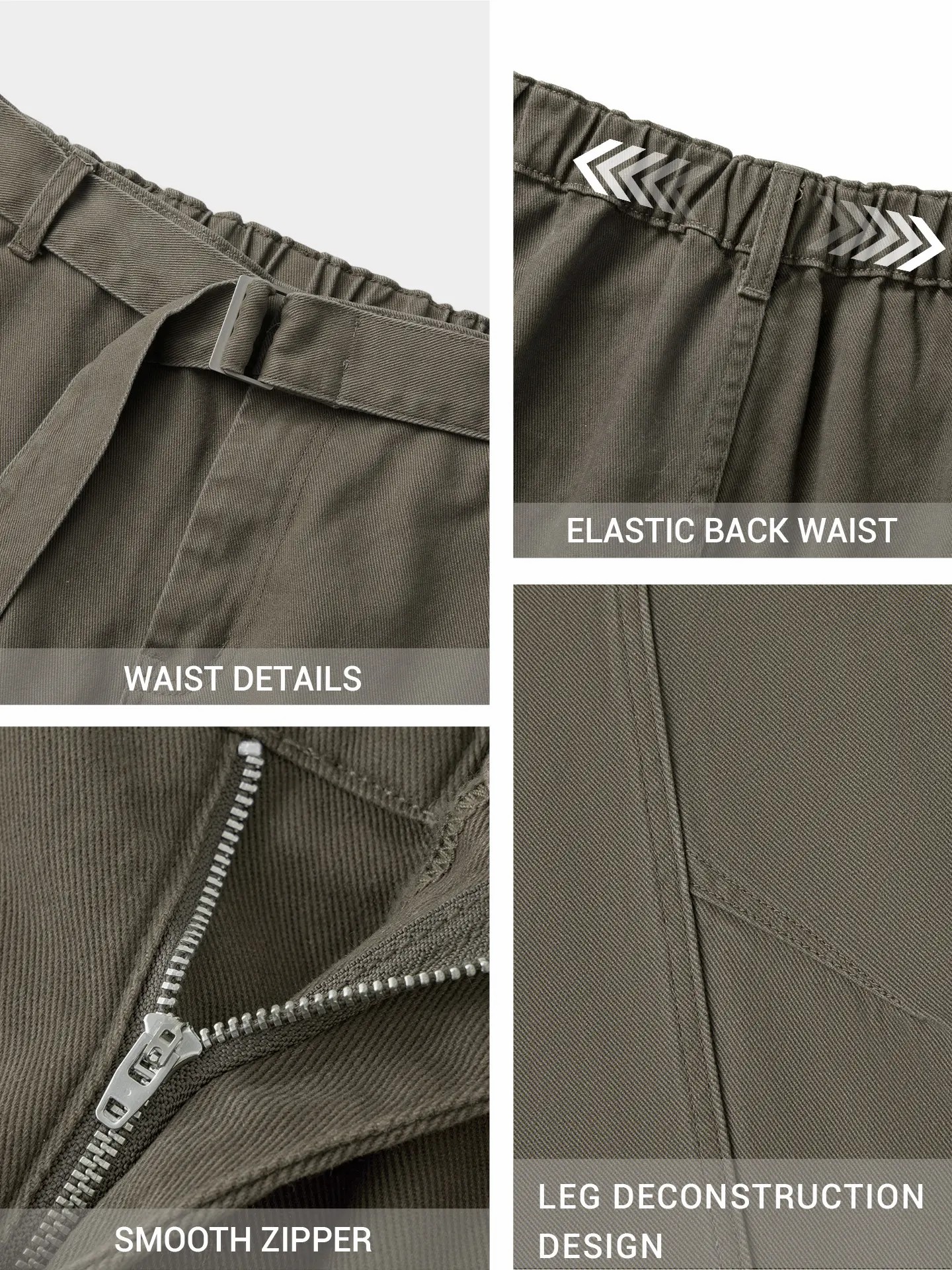 Men's Vintage 100% Cotton Wide-Leg Pants – Relaxed Baggy Fit with Curved Seam Detail & Adjustable Belt