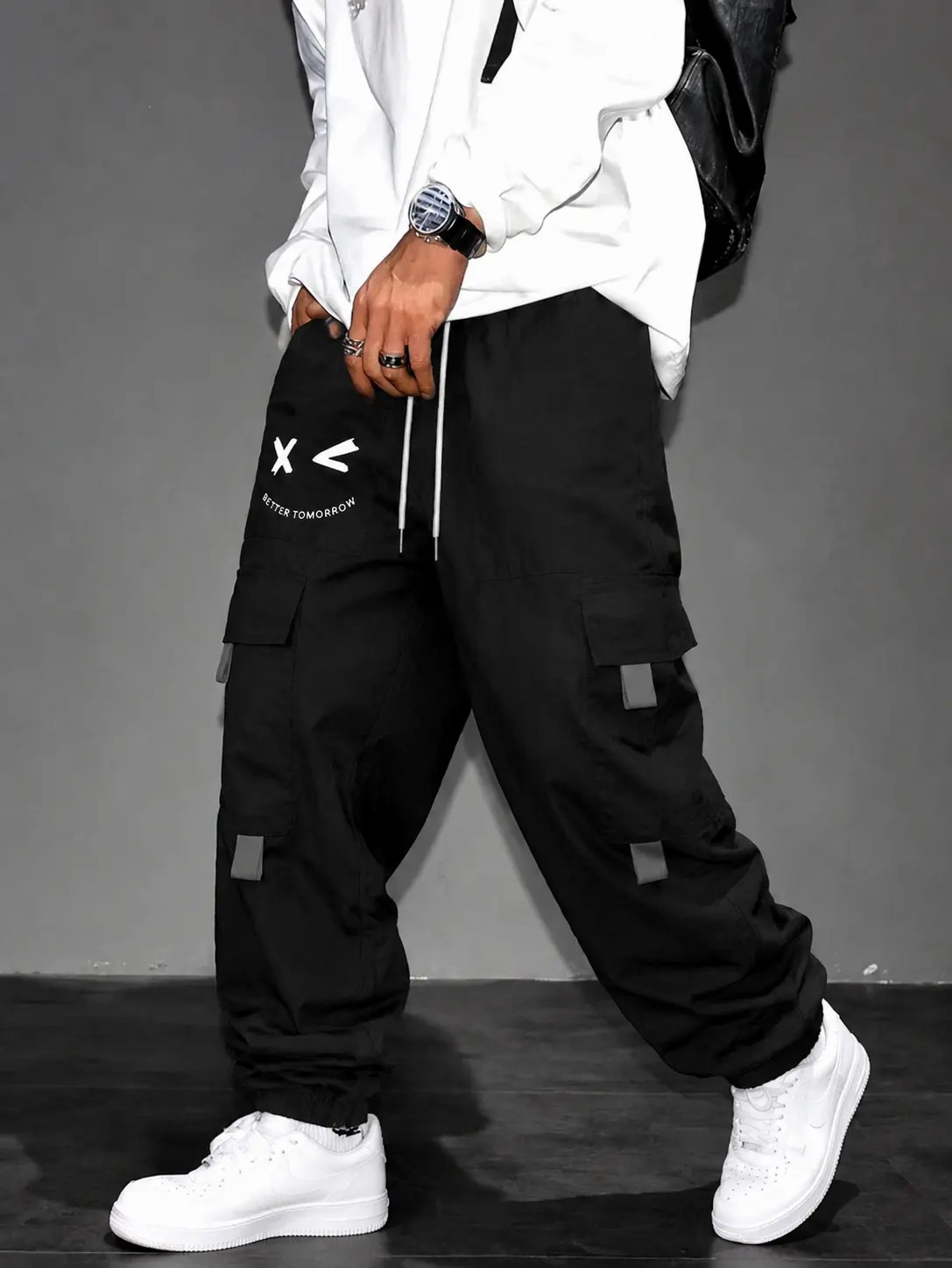 Men's Purple Cargo Jogger Pants – "Better Tomorrow" Print, Tear-Resistant, Multi-Pocket Streetwear