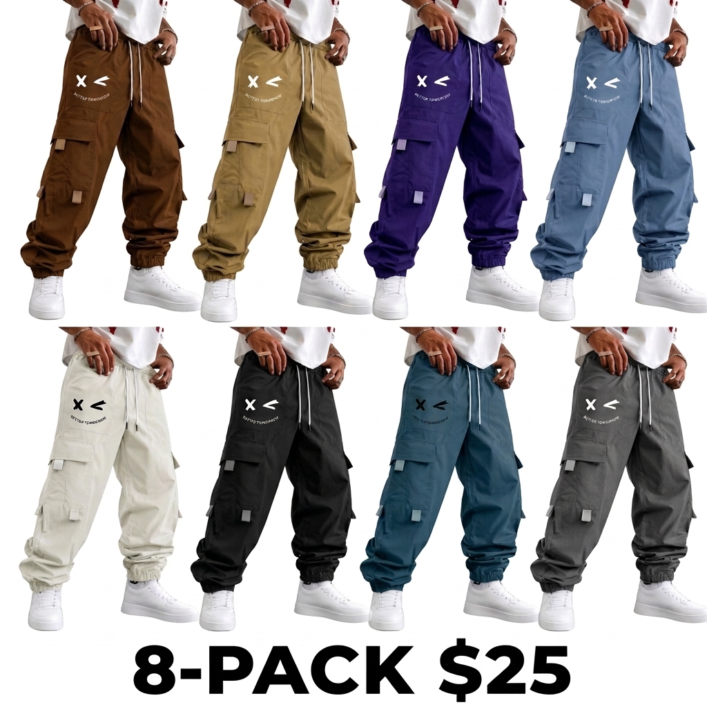 Men's Purple Cargo Jogger Pants – "Better Tomorrow" Print, Tear-Resistant, Multi-Pocket Streetwear