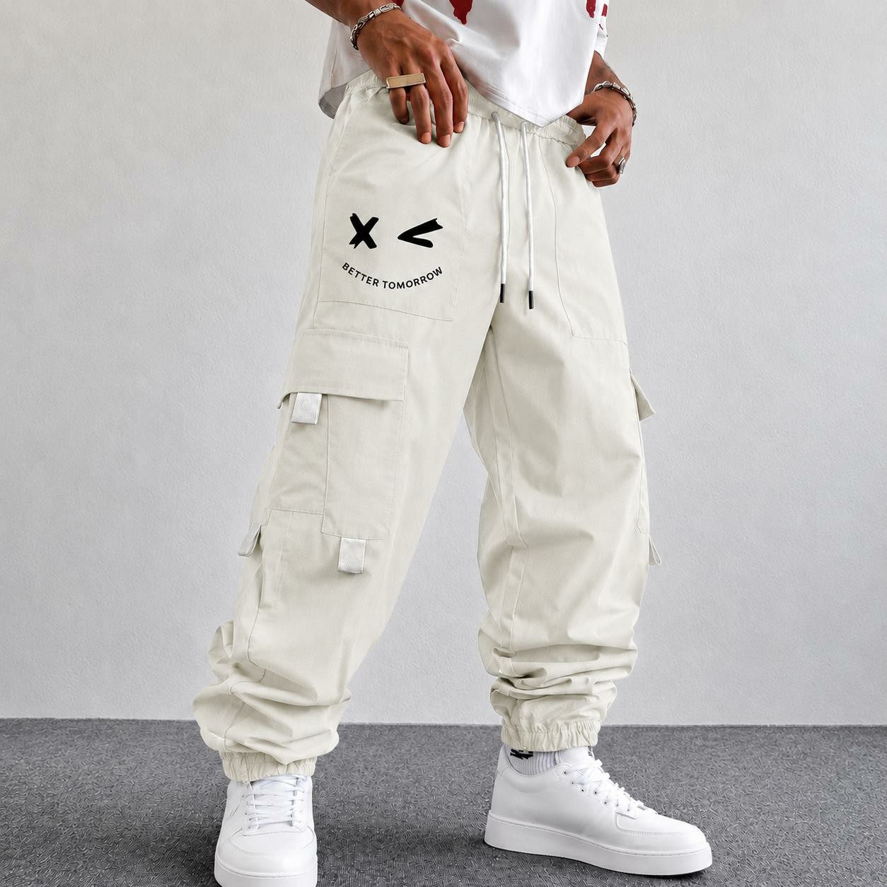 Men's Purple Cargo Jogger Pants – "Better Tomorrow" Print, Tear-Resistant, Multi-Pocket Streetwear