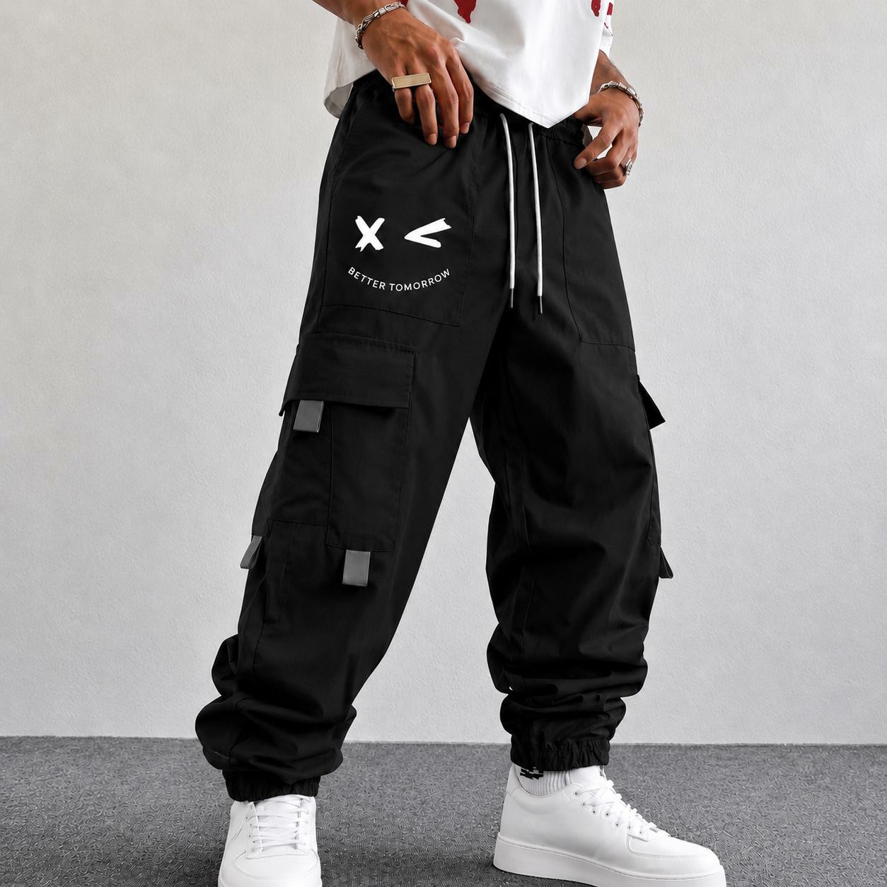 Men's Purple Cargo Jogger Pants – "Better Tomorrow" Print, Tear-Resistant, Multi-Pocket Streetwear