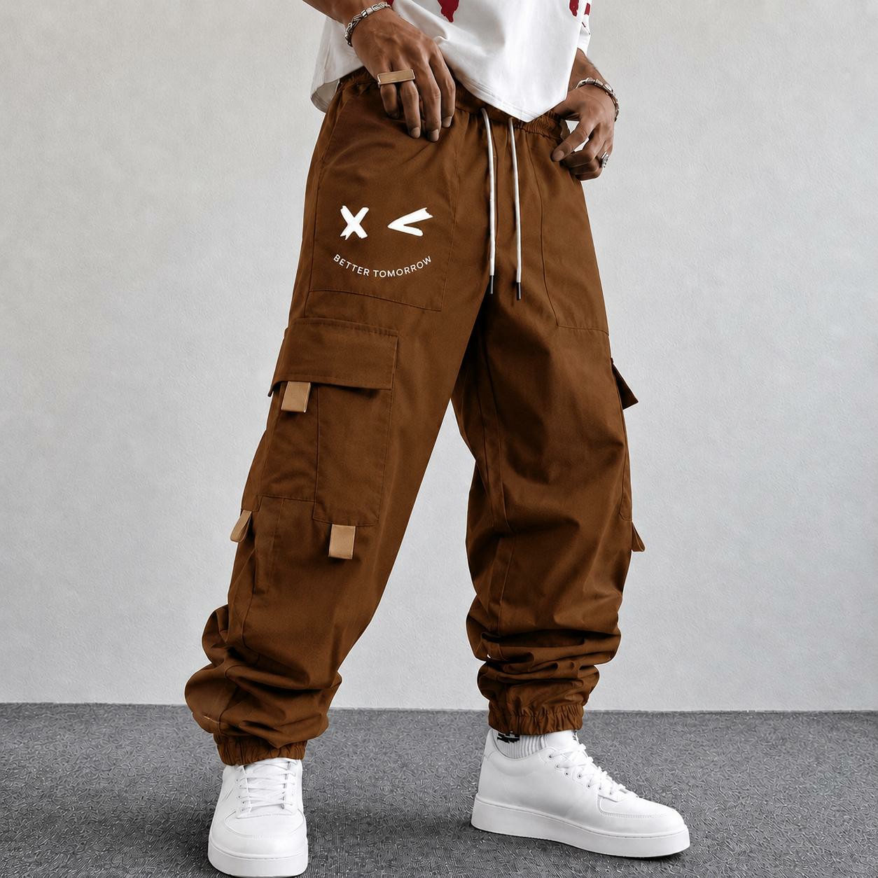 Men's Purple Cargo Jogger Pants – "Better Tomorrow" Print, Tear-Resistant, Multi-Pocket Streetwear