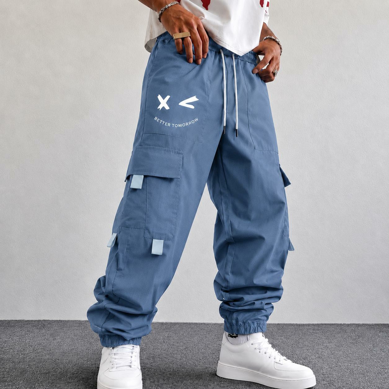 Men's Purple Cargo Jogger Pants – "Better Tomorrow" Print, Tear-Resistant, Multi-Pocket Streetwear