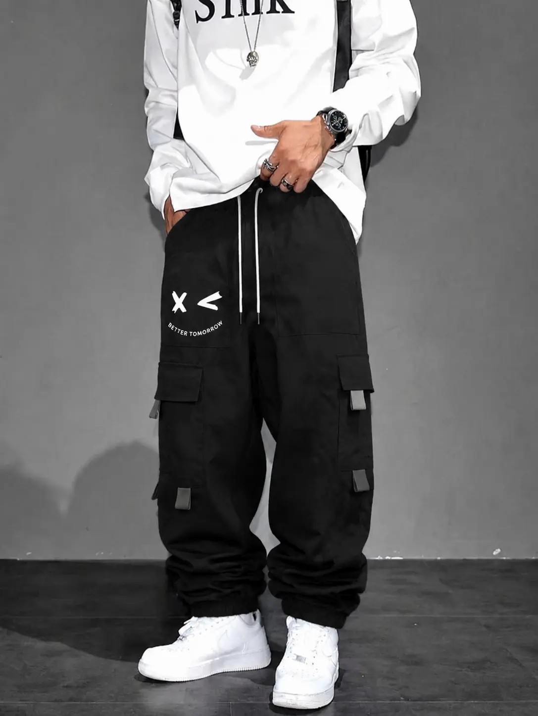Men's Purple Cargo Jogger Pants – "Better Tomorrow" Print, Tear-Resistant, Multi-Pocket Streetwear