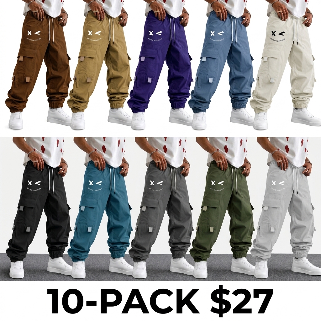 Men's Purple Cargo Jogger Pants – "Better Tomorrow" Print, Tear-Resistant, Multi-Pocket Streetwear