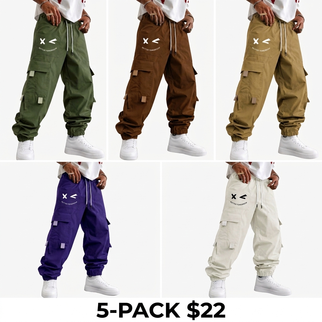 Men's Purple Cargo Jogger Pants – "Better Tomorrow" Print, Tear-Resistant, Multi-Pocket Streetwear