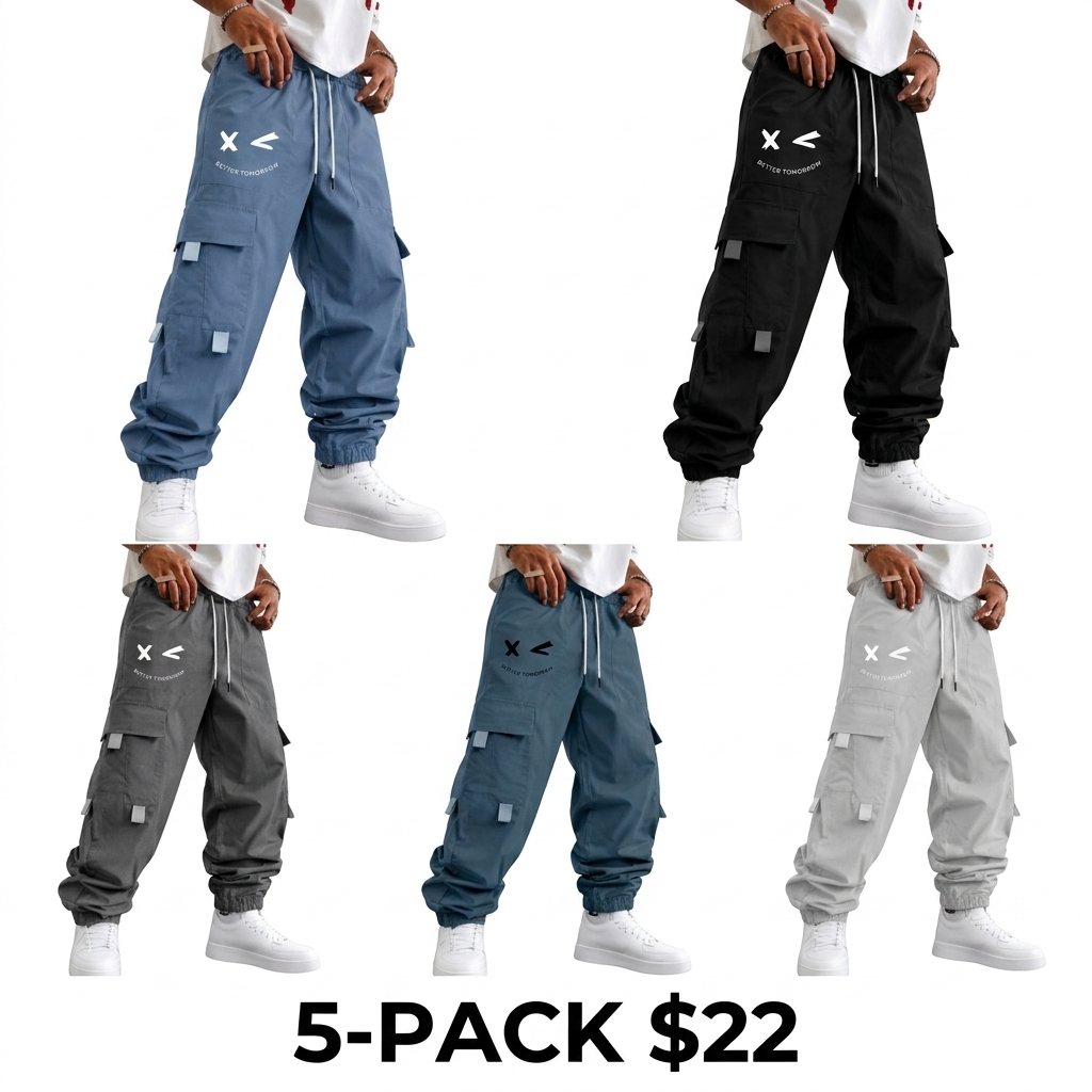 Men's Purple Cargo Jogger Pants – "Better Tomorrow" Print, Tear-Resistant, Multi-Pocket Streetwear