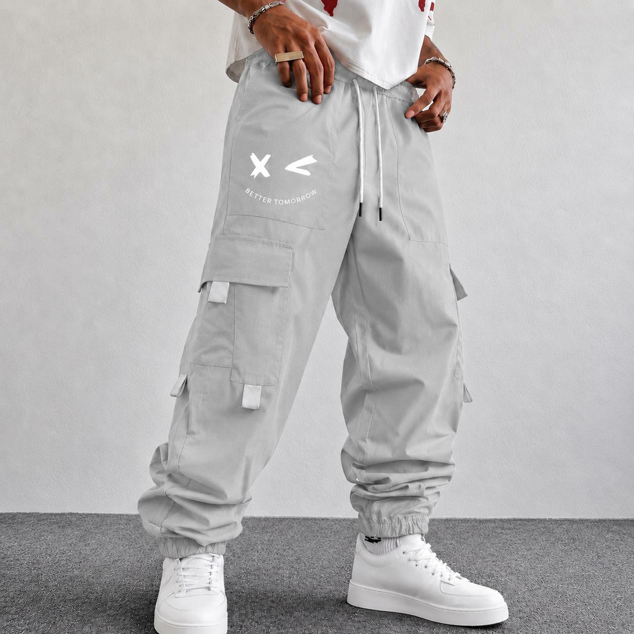 Men's Purple Cargo Jogger Pants – "Better Tomorrow" Print, Tear-Resistant, Multi-Pocket Streetwear