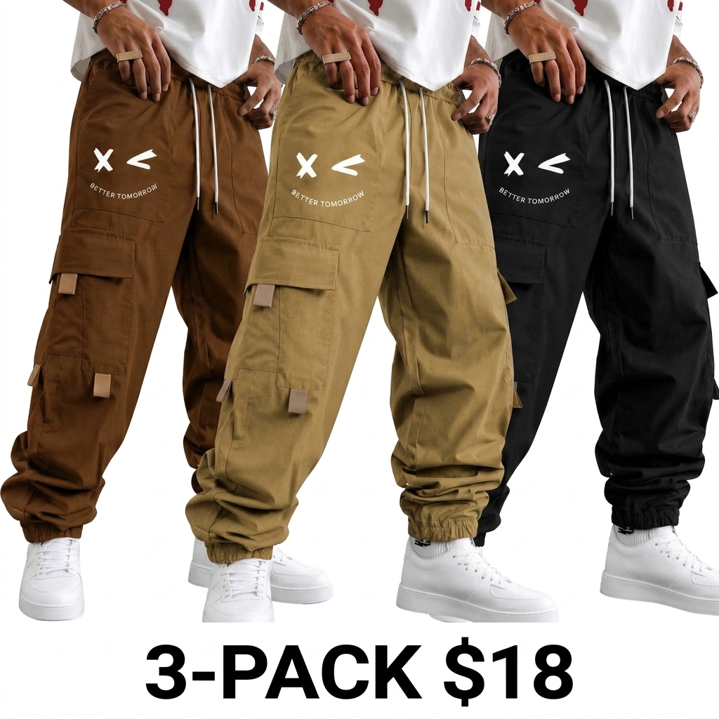 Men's Purple Cargo Jogger Pants – "Better Tomorrow" Print, Tear-Resistant, Multi-Pocket Streetwear