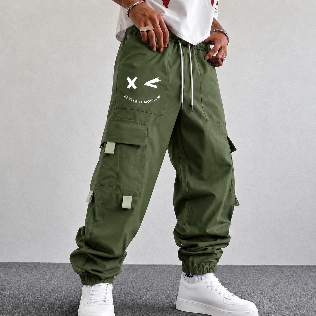 Men's Purple Cargo Jogger Pants – "Better Tomorrow" Print, Tear-Resistant, Multi-Pocket Streetwear