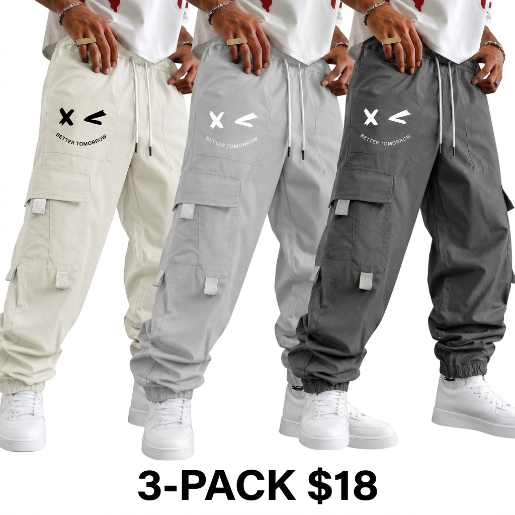 Men's Purple Cargo Jogger Pants – "Better Tomorrow" Print, Tear-Resistant, Multi-Pocket Streetwear
