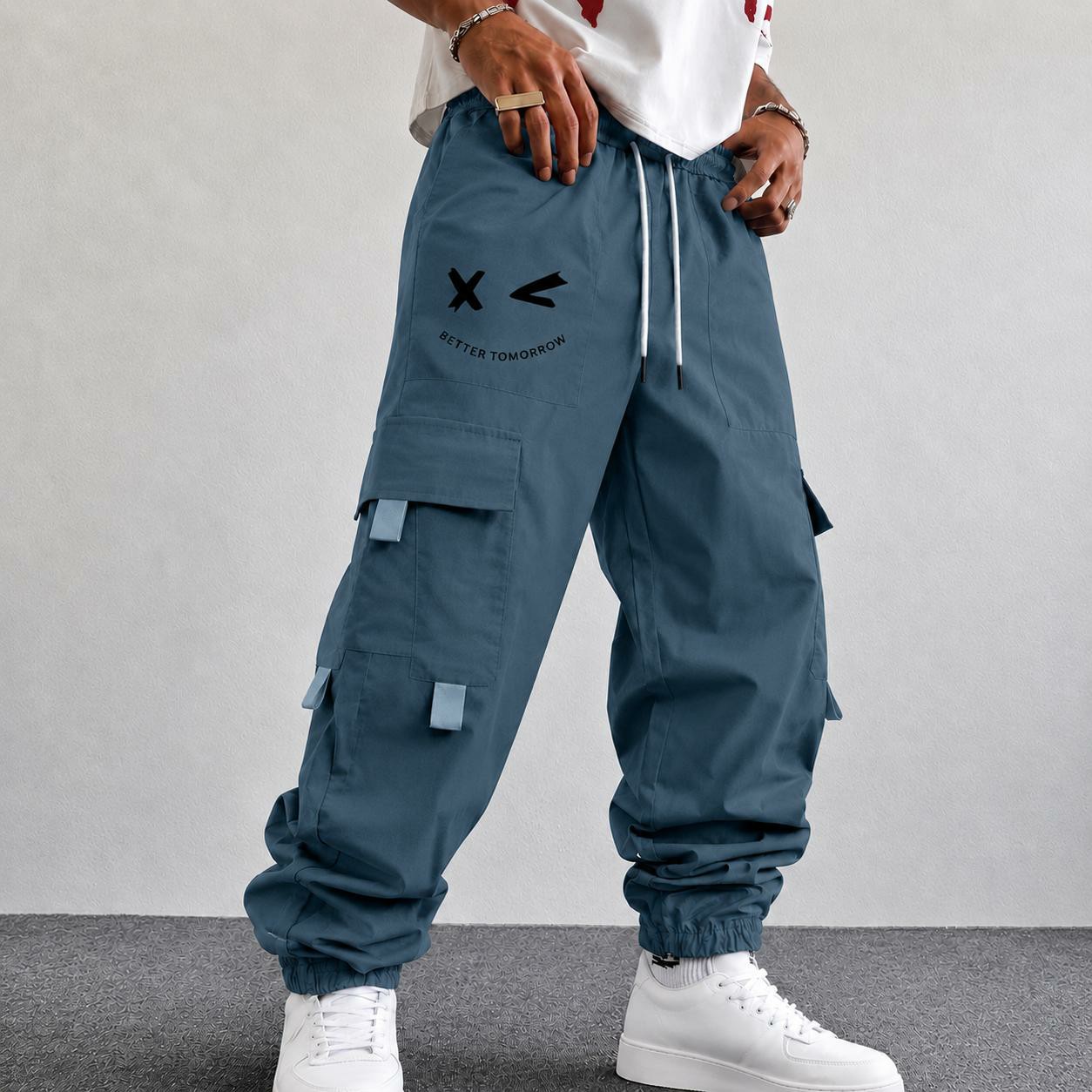 Men's Purple Cargo Jogger Pants – "Better Tomorrow" Print, Tear-Resistant, Multi-Pocket Streetwear