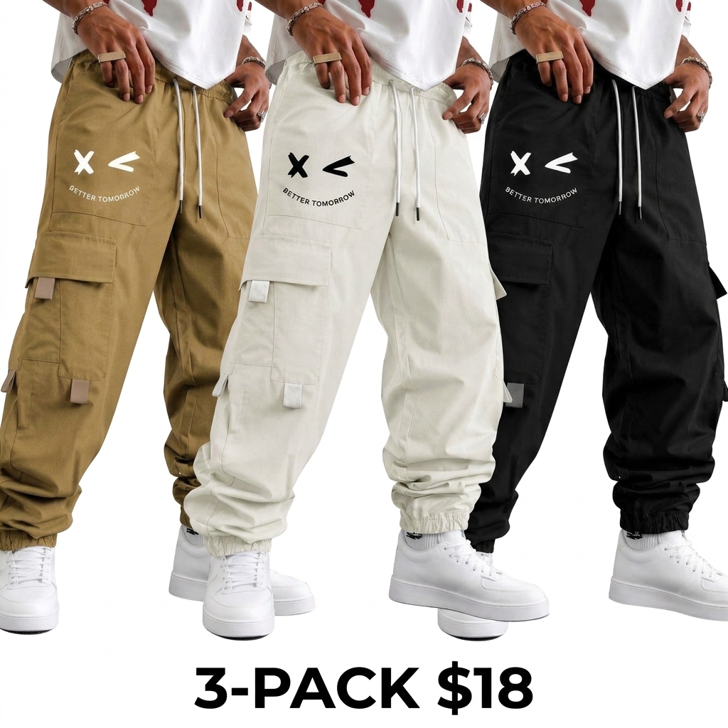 Men's Purple Cargo Jogger Pants – "Better Tomorrow" Print, Tear-Resistant, Multi-Pocket Streetwear