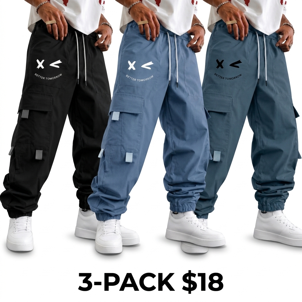 Men's Purple Cargo Jogger Pants – "Better Tomorrow" Print, Tear-Resistant, Multi-Pocket Streetwear