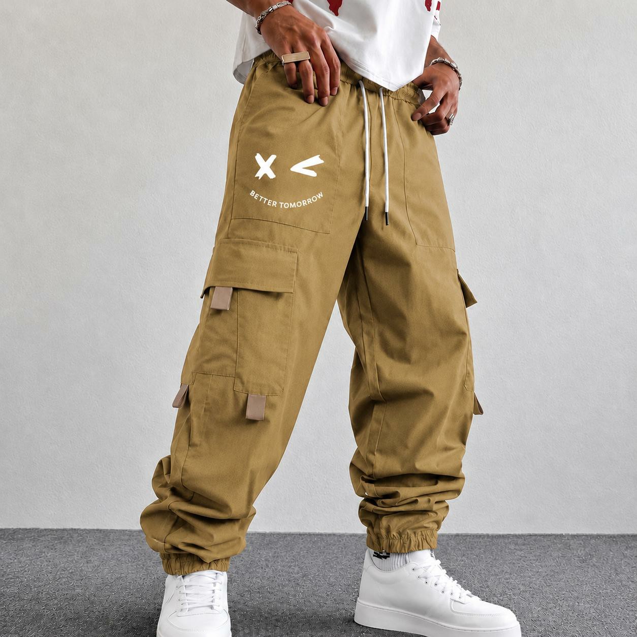 Men's Purple Cargo Jogger Pants – "Better Tomorrow" Print, Tear-Resistant, Multi-Pocket Streetwear