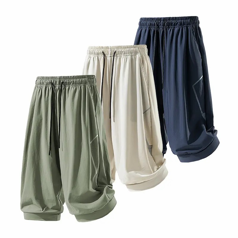 Men's 3-Pack 3/4 Length Athletic Pants – Breathable Mesh Side Panels, Lightweight Cool Fabric, Elastic Drawstring Waist