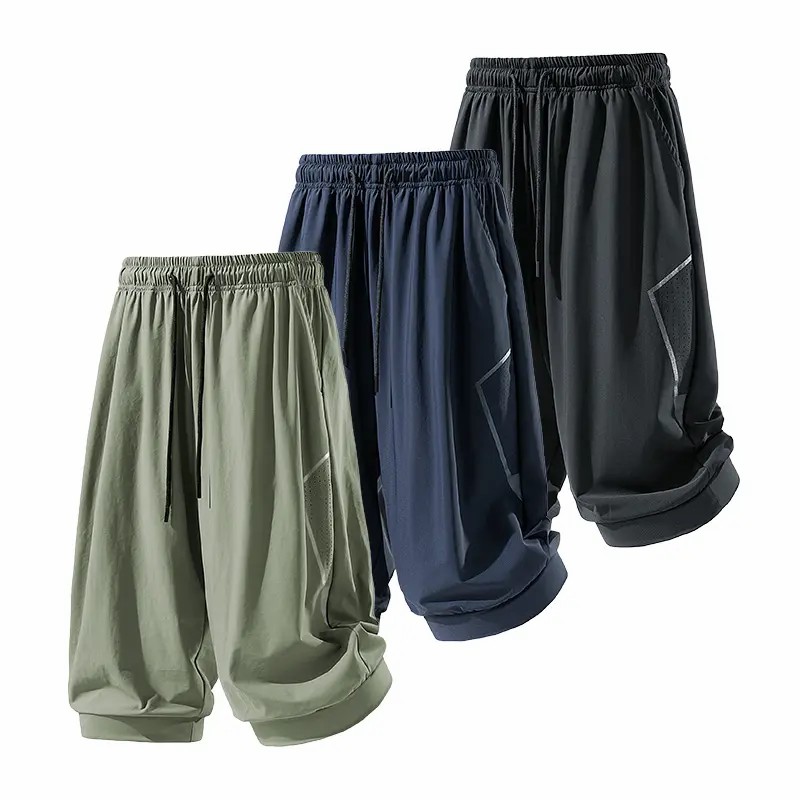 Men's 3-Pack 3/4 Length Athletic Pants – Breathable Mesh Side Panels, Lightweight Cool Fabric, Elastic Drawstring Waist