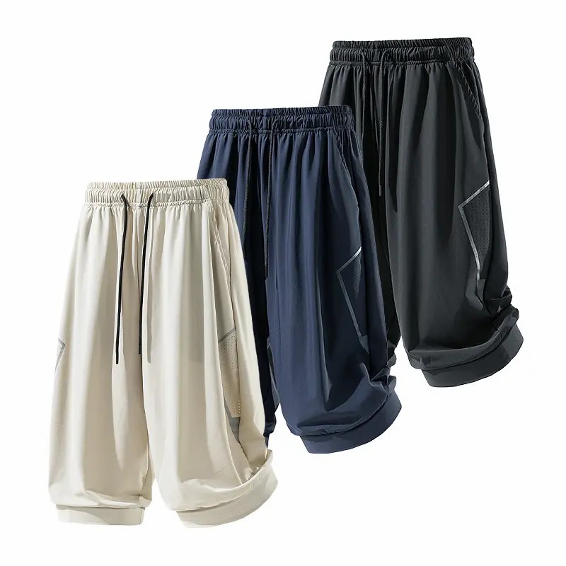 Men's 3-Pack 3/4 Length Athletic Pants – Breathable Mesh Side Panels, Lightweight Cool Fabric, Elastic Drawstring Waist