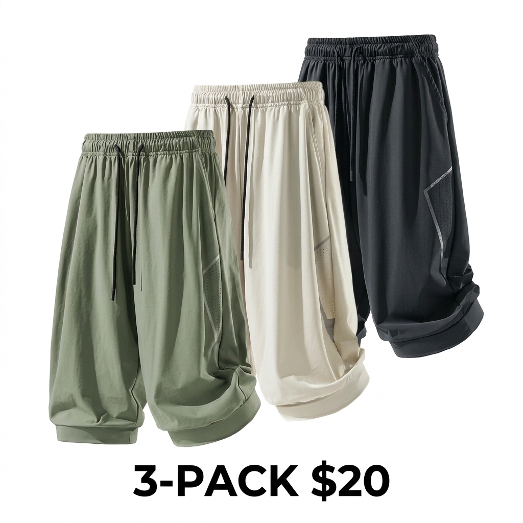 Men's 3-Pack 3/4 Length Athletic Pants – Breathable Mesh Side Panels, Lightweight Cool Fabric, Elastic Drawstring Waist