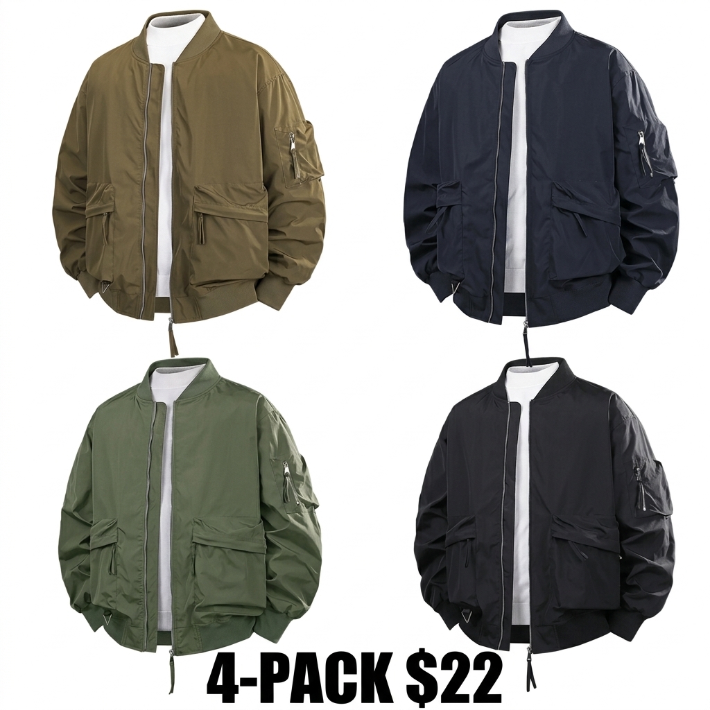 Plus-Size Men's Workwear Jacket – Relaxed Fit with Multiple Zippered Pockets & Ribbed Cuffs