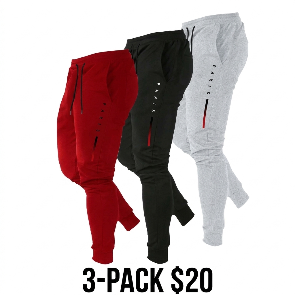 Men's 3-Pack All-Season Uncuffed Jogger Pants – Soft Breathable Athleisure Set