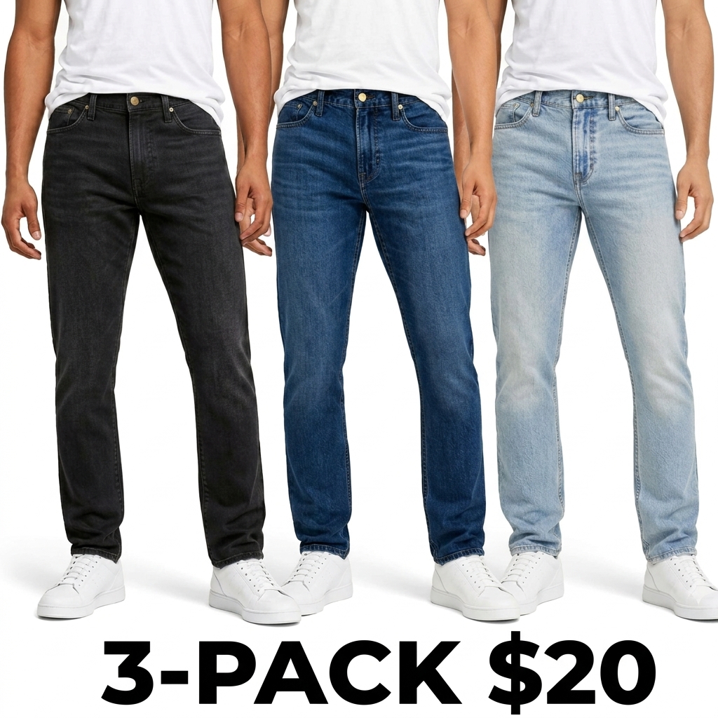 Men's 3-Pack Flex Stretch Slim Straight Jeans – 5-Pocket Four-Way Stretch Denim